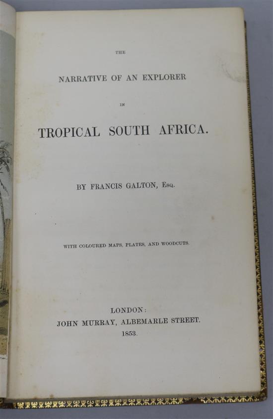 Galton, Francis - Narrative of an Explorer in Tropical South Africa, 8vo, rebound in mottled olive green